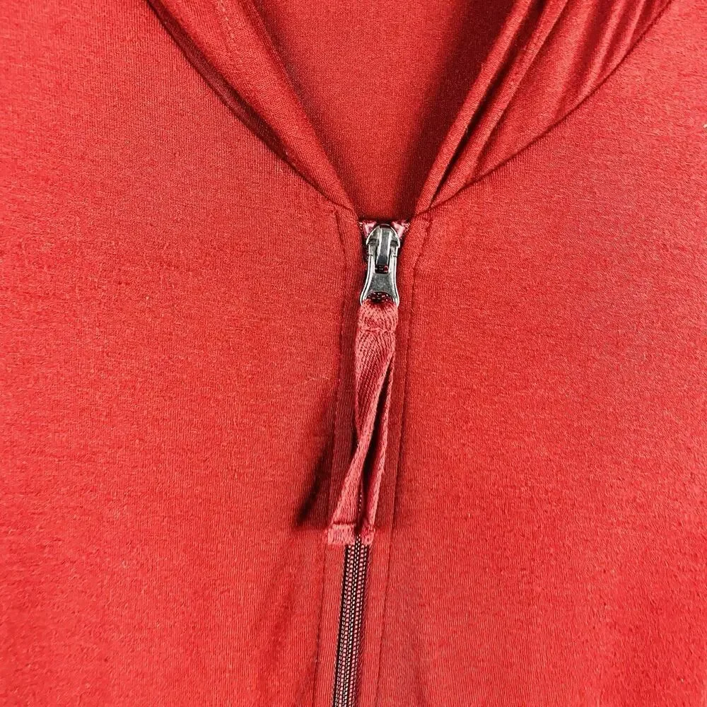 Soft Surroundings Jacket Petite Medium Red Hooded Zip Velvet Hem 3AA15